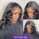 4x1 5x1 T part lace wig 8 to 16 inch body wave Brazilian human hair wigs middle part pre-plucked hair line wigs with baby hair