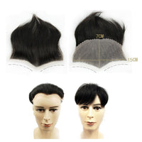 Men's Toupee Frontal Hairpiece for Covering Male Receding Hairline Natural Black Color Replacement System Wig Base Size 3