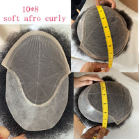 Swiss Lace Frontal With PU 100% Human Hair Toupee For Men Afro Kinky Curly  8*10 1B# Hair piece Replacement System Men's Touppe