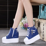 New 2022 Women Wedge Casual Shoes Zipper Height Increasing Breathable Women Autumn Platform Sneakers Walking Flat Trainers Shoes