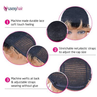 Straight Human Hair Bob Wigs For Black Women Remy Short Wigs Human Hair 180% Density Brazilian Pixie Cut Straight Wig With Bangs