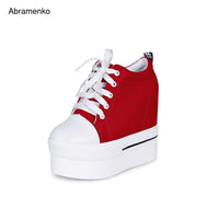 Shoes For Women Platforms Shoes Women Canvas Shoes Woman Vulcanized Shoes Hidden Heel Lace-Up 11.5 cm Increasing Sneaker Size 8