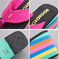 Women Flip Flops Beach Shoes Wedge Sandals Super High 10CM Heels Casual Peep Toe Platform Slippers Rainbow Summer Woman Slippers