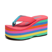 Women Flip Flops Beach Shoes Wedge Sandals Super High 10CM Heels Casual Peep Toe Platform Slippers Rainbow Summer Woman Slippers