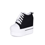 Shoes For Women Platforms Shoes Women Canvas Shoes Woman Vulcanized Shoes Hidden Heel Lace-Up 11.5 cm Increasing Sneaker Size 8