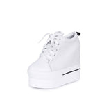 Shoes For Women Platforms Shoes Women Canvas Shoes Woman Vulcanized Shoes Hidden Heel Lace-Up 11.5 cm Increasing Sneaker Size 8