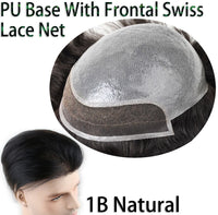 Mens Toupee Hair PU with French Lace Wigs For Men European Remy Human Hair Replacement Systems Hairpiece 10x8inch