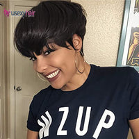 Straight Human Hair Bob Wigs For Black Women Remy Short Wigs Human Hair 180% Density Brazilian Pixie Cut Straight Wig With Bangs