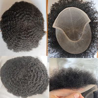 Swiss Lace Frontal With PU 100% Human Hair Toupee For Men Afro Kinky Curly  8*10 1B# Hair piece Replacement System Men's Touppe