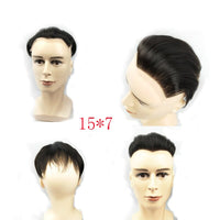 Men's Toupee Frontal Hairpiece for Covering Male Receding Hairline Natural Black Color Replacement System Wig Base Size 3