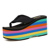 Women Flip Flops Beach Shoes Wedge Sandals Super High 10CM Heels Casual Peep Toe Platform Slippers Rainbow Summer Woman Slippers