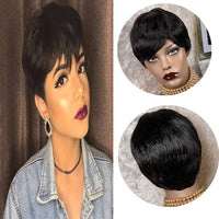 Natural Color Short Bob Straight Human Wigs with Bangs for Black Women Brazilian Virgin Hair Pixie Cut Wig Cheap Human Hair Wig