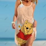 Ladies Elegant Dress 2022 Beach Wind Top Cartoon Fashion Disney Brand -Winnie the Pooh Beach Dress Loose Summer Sundress Cool