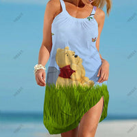 Ladies Elegant Dress 2022 Beach Wind Top Cartoon Fashion Disney Brand -Winnie the Pooh Beach Dress Loose Summer Sundress Cool