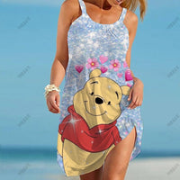 Ladies Elegant Dress 2022 Beach Wind Top Cartoon Fashion Disney Brand -Winnie the Pooh Beach Dress Loose Summer Sundress Cool