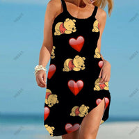 Ladies Elegant Dress 2022 Beach Wind Top Cartoon Fashion Disney Brand -Winnie the Pooh Beach Dress Loose Summer Sundress Cool