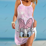 Ladies Elegant Dress 2022 Beach Wind Top Cartoon Fashion Disney Brand -Winnie the Pooh Beach Dress Loose Summer Sundress Cool