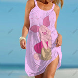 Ladies Elegant Dress 2022 Beach Wind Top Cartoon Fashion Disney Brand -Winnie the Pooh Beach Dress Loose Summer Sundress Cool