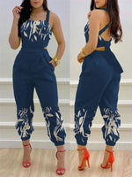 Jumpsuit Long Women's Elegant Butterfly Print Crisscross Lace Up, Details Backless Jumpsuit