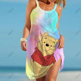 Ladies Elegant Dress 2022 Beach Wind Top Cartoon Fashion Disney Brand -Winnie the Pooh Beach Dress Loose Summer Sundress Cool