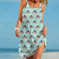 Ladies Elegant Dress 2022 Beach Wind Top Cartoon Fashion Disney Brand -Winnie the Pooh Beach Dress Loose Summer Sundress Cool