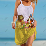 Ladies Elegant Dress 2022 Beach Wind Top Cartoon Fashion Disney Brand -Winnie the Pooh Beach Dress Loose Summer Sundress Cool