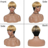 Natural Color Short Bob Straight Human Wigs With Bangs Brazilian Virgin Hair Pixie Cut Wig Cheap Human Hair Wig For Black Women