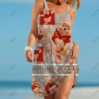 Ladies Elegant Dress 2022 Beach Wind Top Cartoon Fashion Disney Brand -Winnie the Pooh Beach Dress Loose Summer Sundress Cool