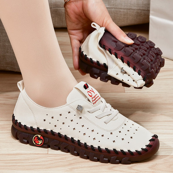 2022 New Women Casual Lace Up Leather Flat Slip-On Sneakers.