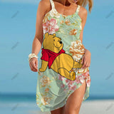 Ladies Elegant Dress 2022 Beach Wind Top Cartoon Fashion Disney Brand -Winnie the Pooh Beach Dress Loose Summer Sundress Cool