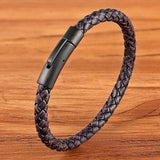 XQNI New Classic Style Men Leather Bracelet Simple Black Stainless Steel Button Neutral Accessories Hand-woven Jewelry Gifts