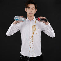 Men's Shirt Business Hydrophobic (Waterproof) Material Long Sleeve Anti-fouling Social Shirt Slim Fit Shirt Big Size 5XL