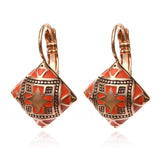 Hot New Fashion Vintage Enamel Geometric Square  Drop Earring trendy bijoux Carving Flower Ethnic Ear Jewelry  For Women