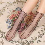 Spring and Summer Retro Lace Floral Mesh Women Socks Thin Middle Tube Transparent Sock Women Breathable Silk Ultrathin Sock New