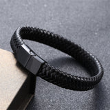 ZOSHI Punk Men Jewelry Black Red Braided Leather Bracelet Stainless Steel Magnetic Clasp Fashion Bangles Wrap Bracelet