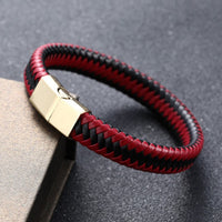 ZOSHI Punk Men Jewelry Black Red Braided Leather Bracelet Stainless Steel Magnetic Clasp Fashion Bangles Wrap Bracelet