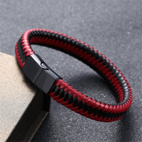 ZOSHI Punk Men Jewelry Black Red Braided Leather Bracelet Stainless Steel Magnetic Clasp Fashion Bangles Wrap Bracelet