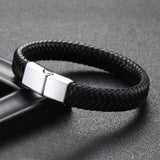 ZOSHI Punk Men Jewelry Black Red Braided Leather Bracelet Stainless Steel Magnetic Clasp Fashion Bangles Wrap Bracelet