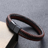 ZOSHI Punk Men Jewelry Black Red Braided Leather Bracelet Stainless Steel Magnetic Clasp Fashion Bangles Wrap Bracelet