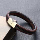 ZOSHI Punk Men Jewelry Black Red Braided Leather Bracelet Stainless Steel Magnetic Clasp Fashion Bangles Wrap Bracelet