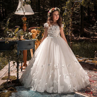 New Kids Pageant Evening Gowns 2021 Lace Ball Gown Flower Girl Dresses For Weddings First Communion Dresses For Girls
