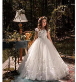 New Kids Pageant Evening Gowns 2021 Lace Ball Gown Flower Girl Dresses For Weddings First Communion Dresses For Girls