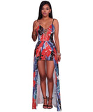 Elegant Boho Strap Beach Jumpsuit Romper Women Backless Lace Up Combishort Femme Ladies Feather Print Playsuits Summer Overalls