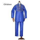 H&D Men Kid Boy African Clothes Long Sleeve T shirt Pants Suit For Male Father Son Dashiki Embroidery Clothing Party Wears 2021