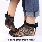 2Pair Women Baby Girls Kids Mesh Socks Bow Fishnet Ankle High Lace Fish Net Vintage Short Sock Fashion Summer One Size