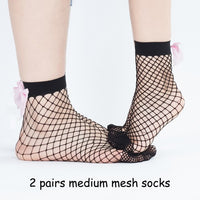 2Pair Women Baby Girls Kids Mesh Socks Bow Fishnet Ankle High Lace Fish Net Vintage Short Sock Fashion Summer One Size