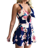 Women's Summer Print Jumpsuit Short Pants Casual Slim Bandage V-Neck Beach Rompers Sleeveless Bodysuit Sexy Playsuit