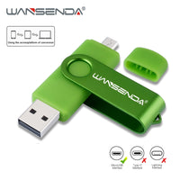 WANSENDA High Speed OTG USB Flash Drive Metal Pen Drive 16GB 32GB 64GB 128GB 256GB Pendrive External Storage USB Memory Stick