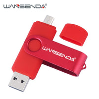 WANSENDA High Speed OTG USB Flash Drive Metal Pen Drive 16GB 32GB 64GB 128GB 256GB Pendrive External Storage USB Memory Stick