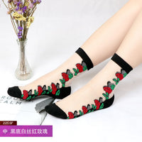 Sexy Lace Mesh Fishnet Socks Mixed Fiber Transparent Stretch Elasticity Ankle Net Yarn Thin Women Cool Socks 1pair=2pcs 2305